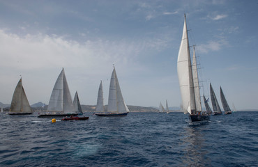 Fototapeta na wymiar Sailing. Saling boat. Superyacht. Palma Cup. Palma de Mallorca. Spain. Mediterranean Sea