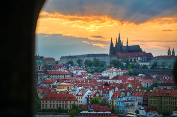 Obraz premium A view of Prague Castle across the Vltava River in Prague, Czech Republic.