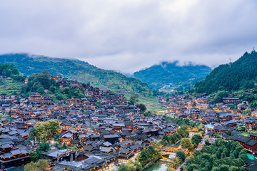 Fototapeta na wymiar Thourands of Hmong villages in xijiang, guizhou, China