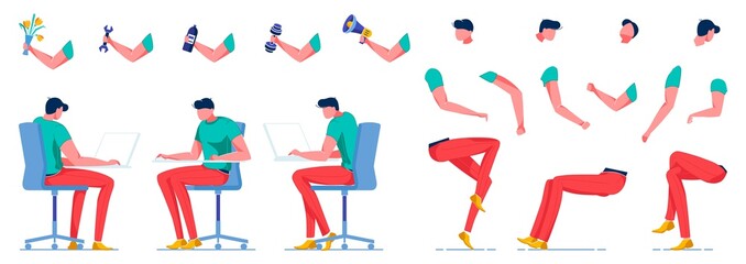 Man Character Performing Different Professions.