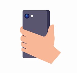 hand holding smartphone with rear camera flat illustration vector
