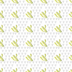 Seamless pattern of watercolor cactus on a white background. Use for invitations, menus, birthdays