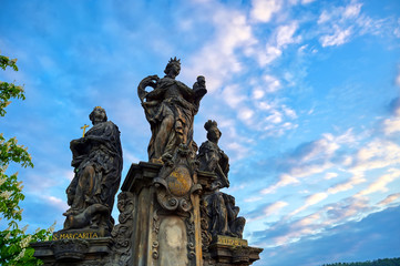 A statue on the Charles Bridge in Prague, Czech Republic.