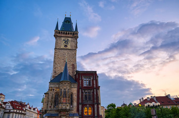 The Old Town Hall in Prague, the capital of the Czech Republic, is located in Old Town Square.