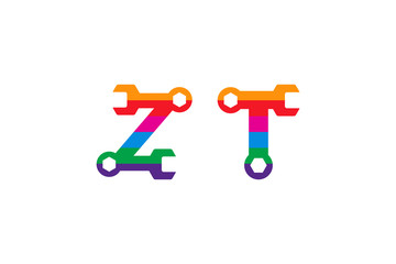 letter Z and letter T logo design template. colorful shape. combination automotive repair tool and letter or initial logo. wrench tool.