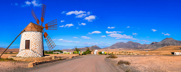 Traditional old windmills of Fuerteventura ,  Canary islands of Spain