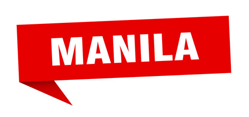 Manila sticker. Red Manila signpost pointer sign