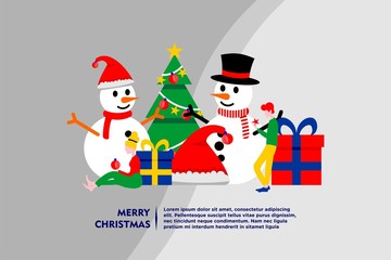 merry christmas tiny people flat design vector illustration can use for landing page, web, banner, flyer, poster