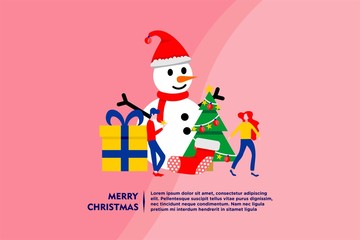 merry christmas tiny people flat design vector illustration can use for landing page, web, banner, flyer, poster