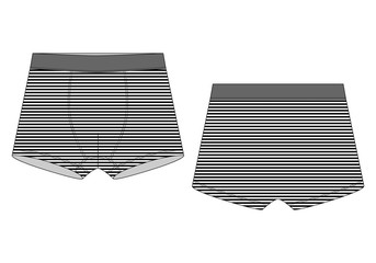 Technical sketch boxer shorts in striped fabric. Underpants isolated on white background.
