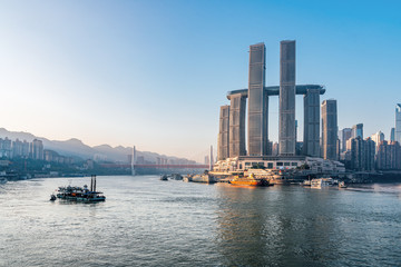 Obraz premium Sunny scenery of Chaotianmen Pier in Chongqing, China