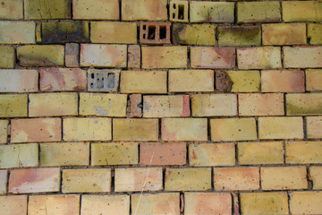 Old brick wall texture with scratches and cracks, vintage grunge background