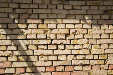 Old brick wall texture with scratches and cracks, vintage grunge background