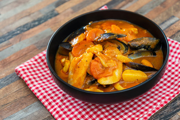 bowl of Mediterranean french fish soup Bouillabaisse