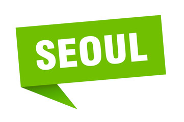 Fototapeta premium Seoul sticker. Green Seoul signpost pointer sign