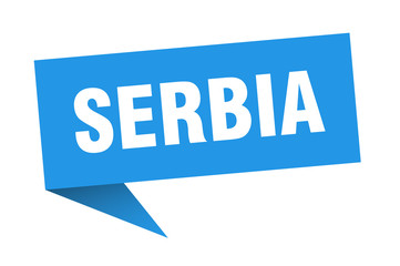 Serbia sticker. Blue Serbia signpost pointer sign