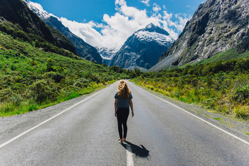 Girl in Milford Sound