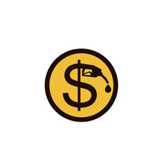 dollar coin sign with gasoline fuel pump isolated on white background