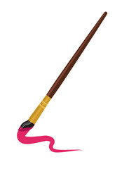 Paint brush in a flat style. Brush at work. Draws a line. White background. Vector. Clipart.