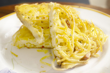 wedge of omelet pasta