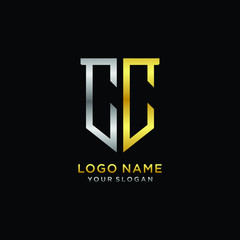 Fototapeta premium Abstract letter CC shield logo design template. Premium nominal monogram business sign.shield shape Letter Design in silver gold color