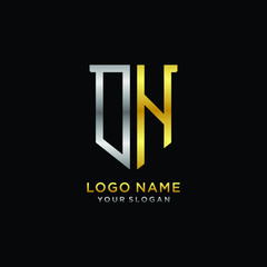 Abstract letter DH shield logo design template. Premium nominal monogram business sign.shield shape Letter Design in silver gold color