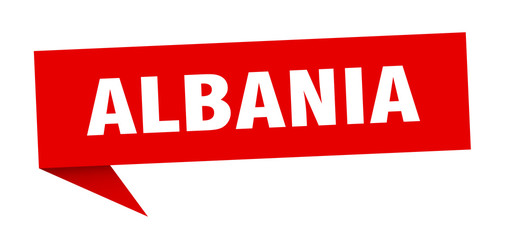 Albania sticker. Red Albania signpost pointer sign
