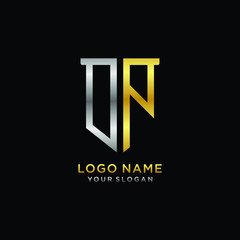 Abstract letter DP shield logo design template. Premium nominal monogram business sign.shield shape Letter Design in silver gold color
