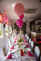 Baby girl 1 year old birthday. Birthday party. Childhood. Table setting.