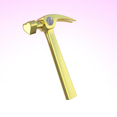 stylized golden hammer, hammer for women. 3D illustration