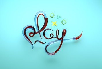 Stylized inscription - play. 3D illustration