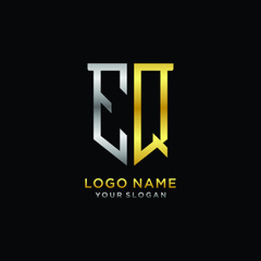 Abstract letter EQ shield logo design template. Premium nominal monogram business sign.shield shape Letter Design in silver gold color