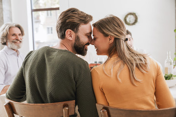 Close up back view of a lovely couple embracing