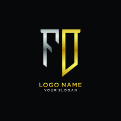 Abstract letter FD shield logo design template. Premium nominal monogram business sign.shield shape Letter Design in silver gold color