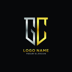 Abstract letter GC shield logo design template. Premium nominal monogram business sign.shield shape Letter Design in silver gold color