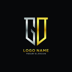 Abstract letter GD shield logo design template. Premium nominal monogram business sign.shield shape Letter Design in silver gold color