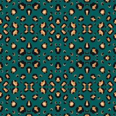 Swamp Leopard Vector Seamless Pattern. Grassy 