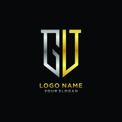 Abstract letter GV shield logo design template. Premium nominal monogram business sign.shield shape Letter Design in silver gold color
