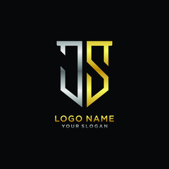 Obraz premium Abstract letter JS shield logo design template. Premium nominal monogram business sign.shield shape Letter Design in silver gold color