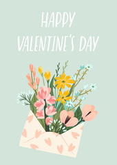 Illustration of flowers in an envelope. Vector design concept for Valentines Day