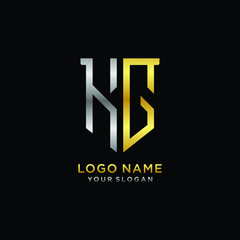 Obraz premium Abstract letter KG shield logo design template. Premium nominal monogram business sign.shield shape Letter Design in silver gold color