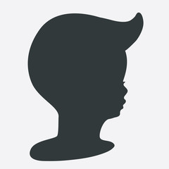 Black silhouette of baby profile, vector shape, hair