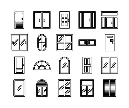 door and window icon set, vector and illustration, interior design concept