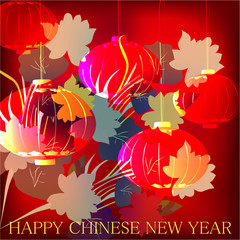 Obraz na płótnie Canvas Happy Chinese New Year Banner with Chinese symbols, Chinese lanterns on abstract background. Abstract background in Chinese style