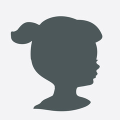 Black silhouette of baby profile, vector shape, hair