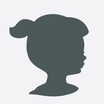Black silhouette of baby profile, vector shape, hair