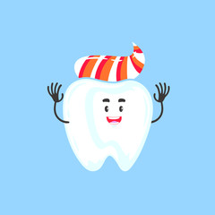 Cute happy smiling tooth with toothpaste hairstyle, vector flat cartoon character