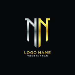 Fototapeta na wymiar Abstract letter NN shield logo design template. Premium nominal monogram business sign.shield shape Letter Design in silver gold color