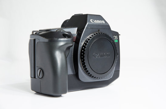 london, england, 05/05/2019 Black Canon EOS 600 Classic 5 frames per second 35mm Film Auto focus SLR Camera Body for EF Lenses, Japanese. retro vintage classic film camera body with body cap.