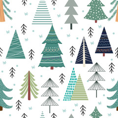 Obraz premium Vector Seamless Christmas and New Year`s pattern. Winter and Christmas elements. Wrap for gifts. Vector illustration. Doodle style.